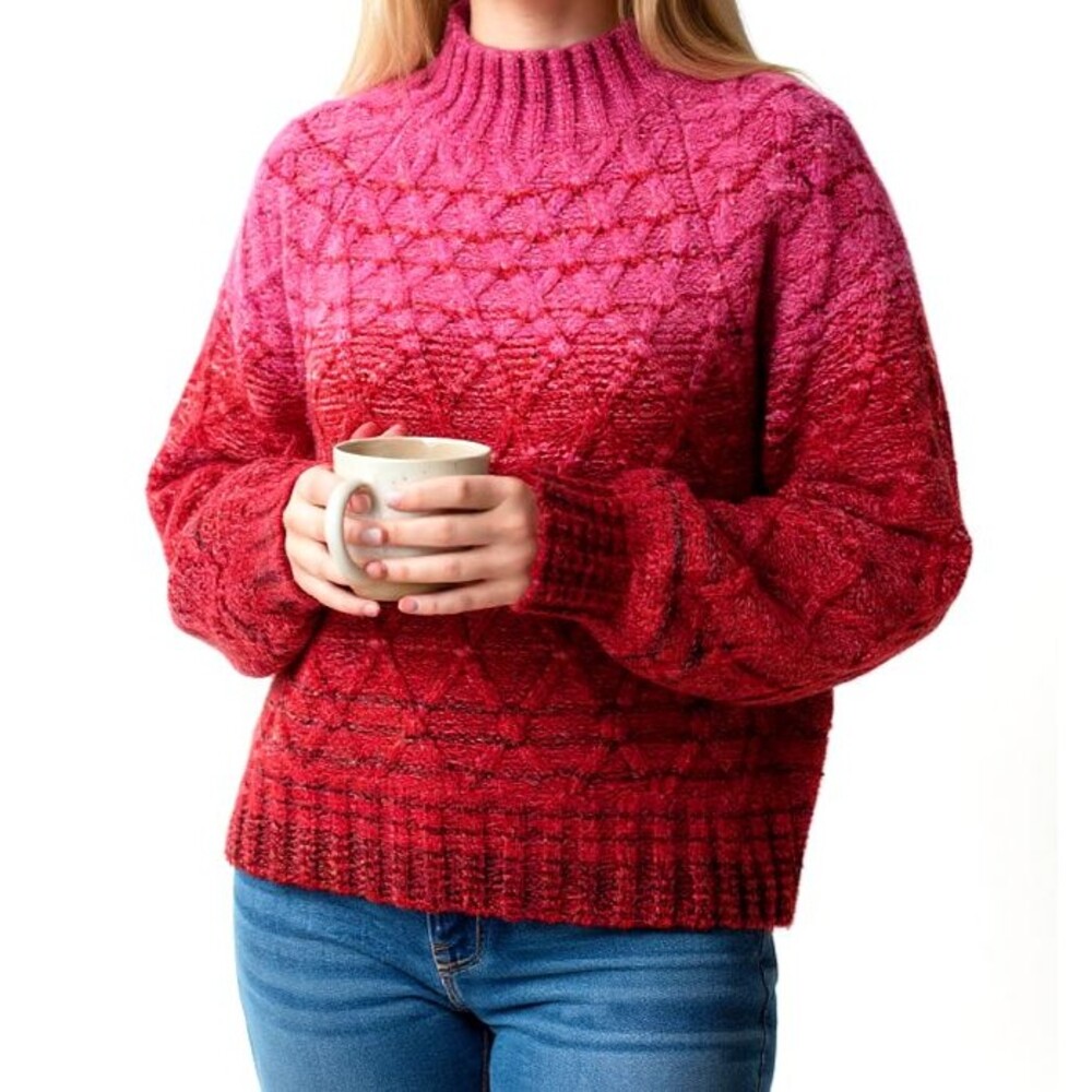 Staud Evelyn Gradient Mock Neck Sweater Large Red Pink Heavyweight Ombre Women